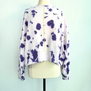 Nike Phoenix Fleece Oversized L Purple Tie-Dye Cropped Sweatshirt Comfycore Boho